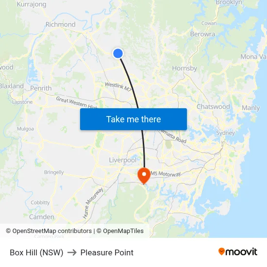 Box Hill (NSW) to Pleasure Point map