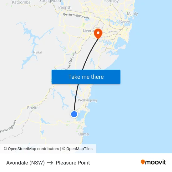 Avondale (NSW) to Pleasure Point map