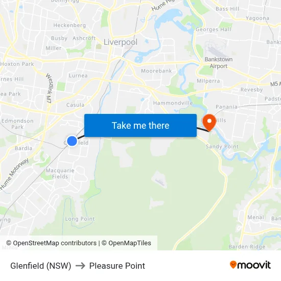 Glenfield (NSW) to Pleasure Point map