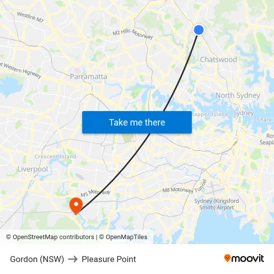 Gordon (NSW) to Pleasure Point map