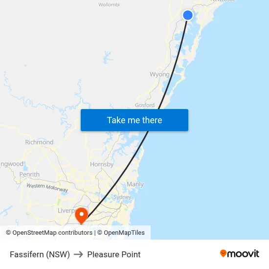Fassifern (NSW) to Pleasure Point map
