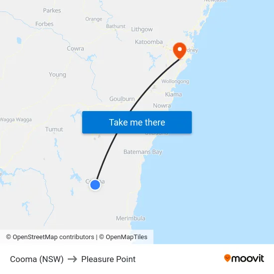Cooma (NSW) to Pleasure Point map
