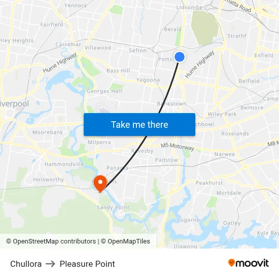 Chullora to Pleasure Point map