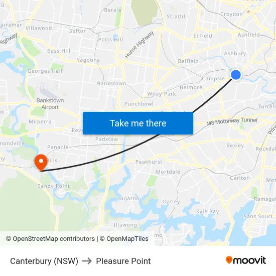 Canterbury (NSW) to Pleasure Point map