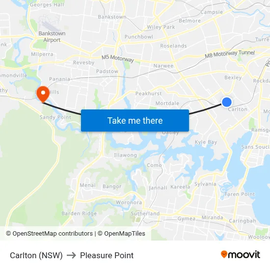 Carlton (NSW) to Pleasure Point map