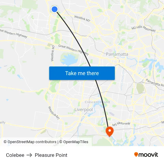Colebee to Pleasure Point map