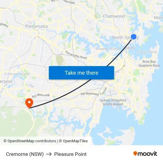 Cremorne (NSW) to Pleasure Point map
