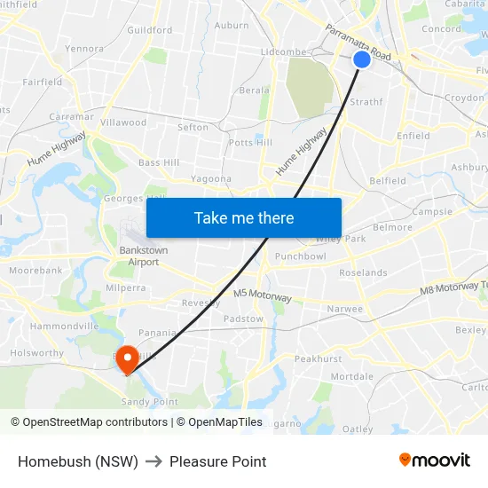 Homebush (NSW) to Pleasure Point map