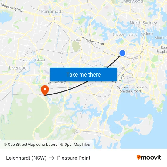 Leichhardt (NSW) to Pleasure Point map