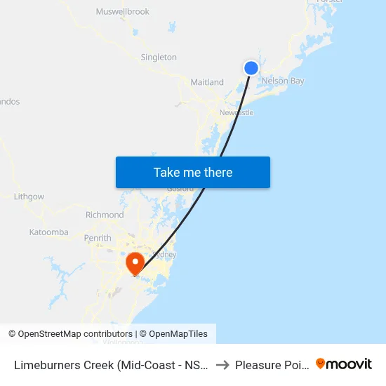 Limeburners Creek (Mid-Coast - NSW) to Pleasure Point map