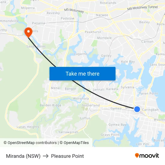 Miranda (NSW) to Pleasure Point map