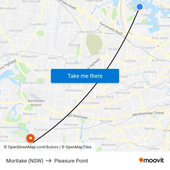 Mortlake (NSW) to Pleasure Point map