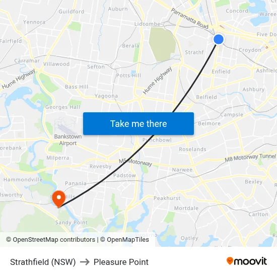 Strathfield (NSW) to Pleasure Point map