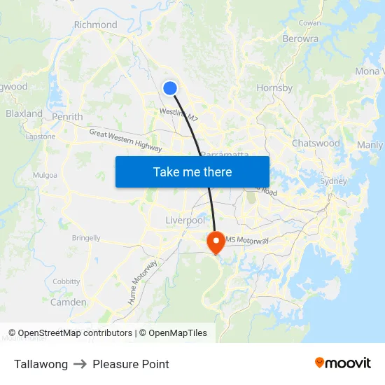 Tallawong to Pleasure Point map