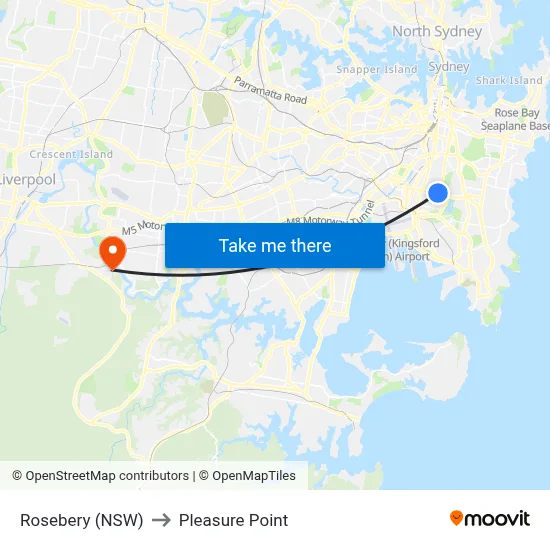 Rosebery (NSW) to Pleasure Point map