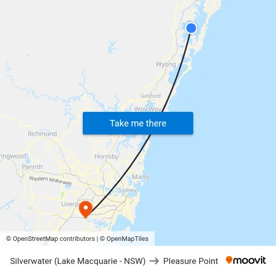 Silverwater (Lake Macquarie - NSW) to Pleasure Point map