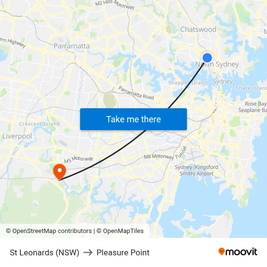 St Leonards (NSW) to Pleasure Point map