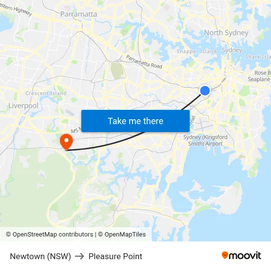 Newtown (NSW) to Pleasure Point map