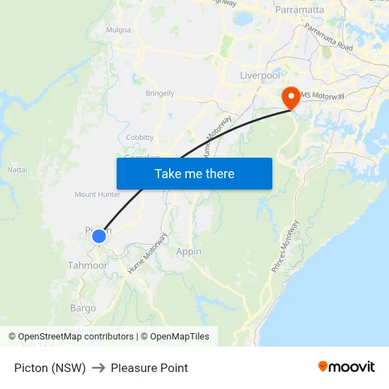 Picton (NSW) to Pleasure Point map