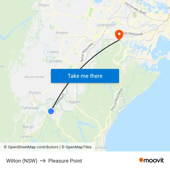 Wilton (NSW) to Pleasure Point map