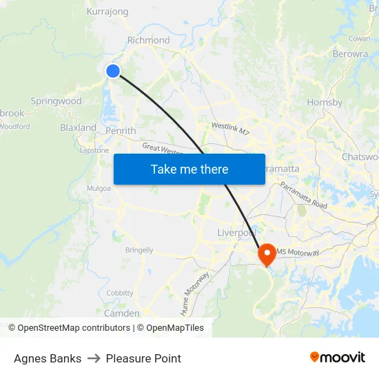 Agnes Banks to Pleasure Point map