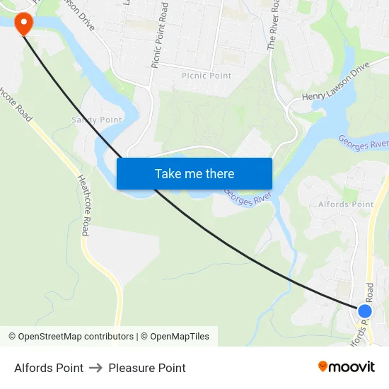 Alfords Point to Pleasure Point map