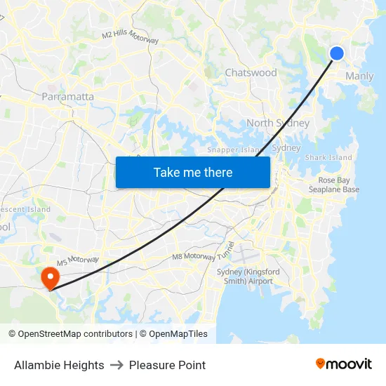 Allambie Heights to Pleasure Point map