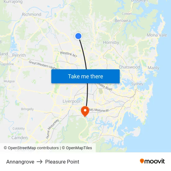 Annangrove to Pleasure Point map