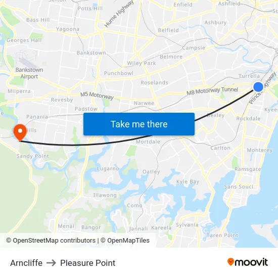 Arncliffe to Pleasure Point map
