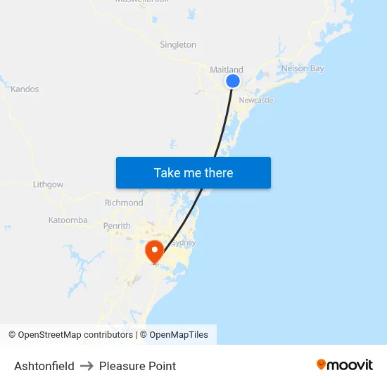 Ashtonfield to Pleasure Point map