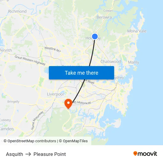 Asquith to Pleasure Point map