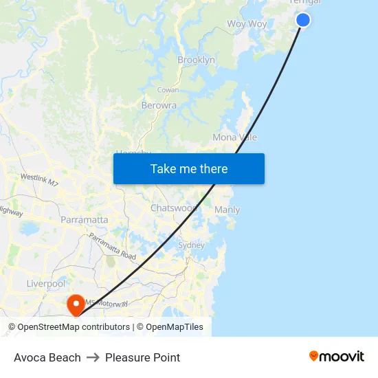Avoca Beach to Pleasure Point map