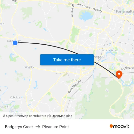 Badgerys Creek to Pleasure Point map