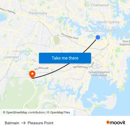 Balmain to Pleasure Point map