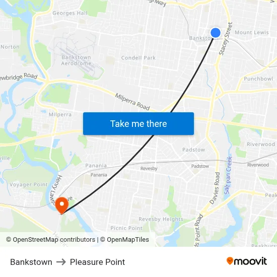 Bankstown to Pleasure Point map