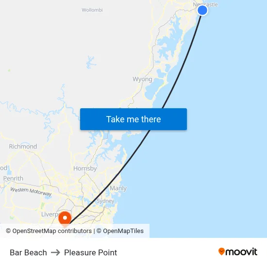Bar Beach to Pleasure Point map