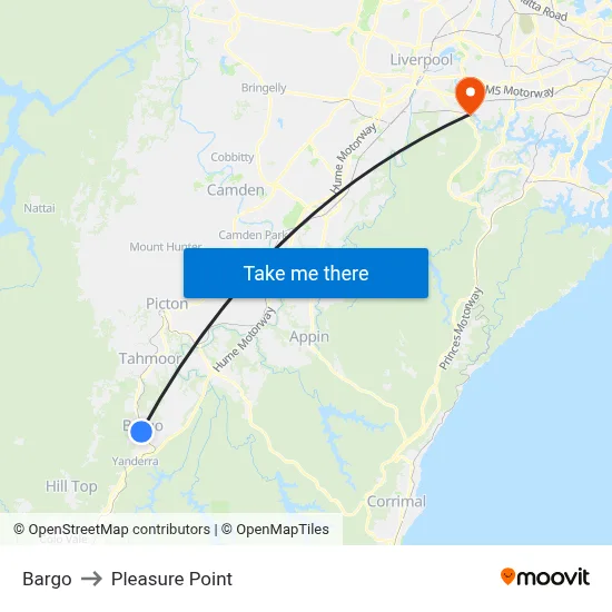 Bargo to Pleasure Point map