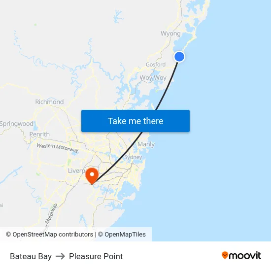 Bateau Bay to Pleasure Point map