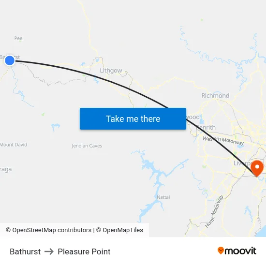 Bathurst to Pleasure Point map