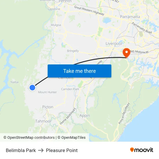 Belimbla Park to Pleasure Point map