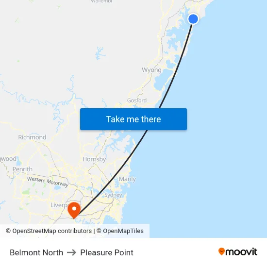 Belmont North to Pleasure Point map