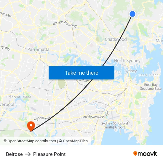 Belrose to Pleasure Point map