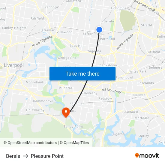 Berala to Pleasure Point map