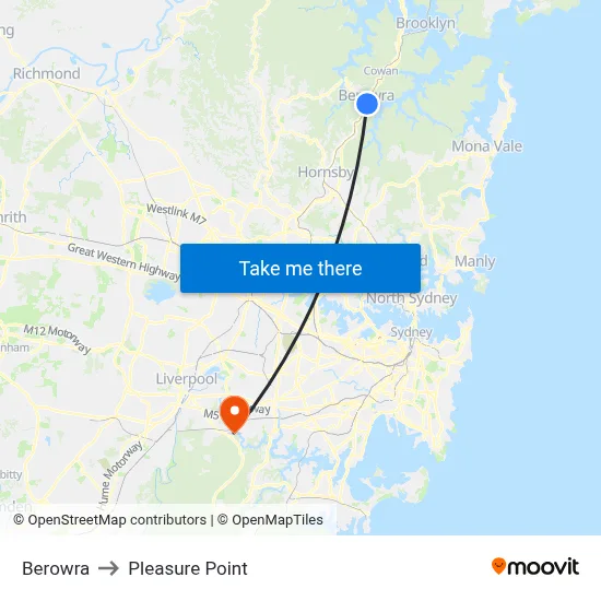 Berowra to Pleasure Point map