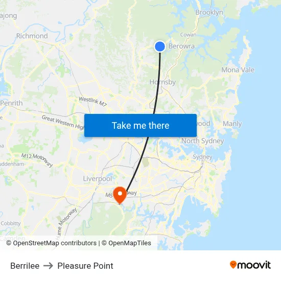 Berrilee to Pleasure Point map