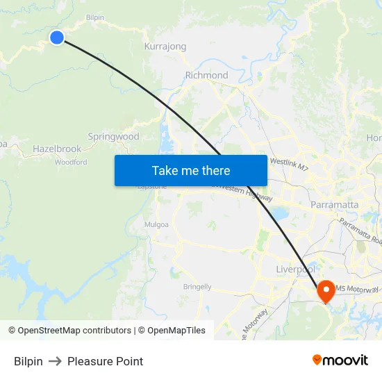 Bilpin to Pleasure Point map