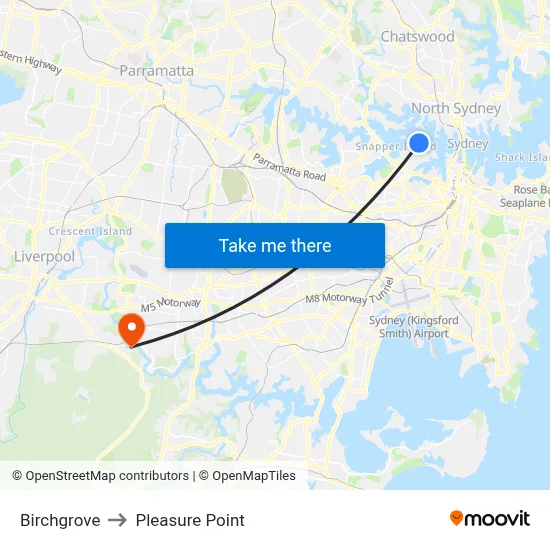Birchgrove to Pleasure Point map