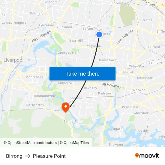 Birrong to Pleasure Point map