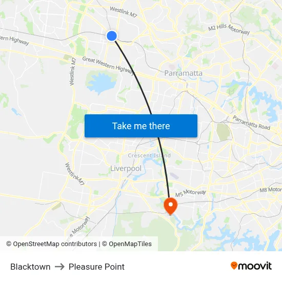 Blacktown to Pleasure Point map