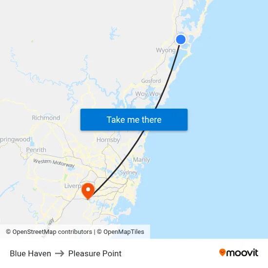 Blue Haven to Pleasure Point map